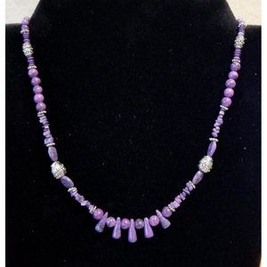 **Vintage Silver Genuine Gemstones or Art Glass Purple Necklace**